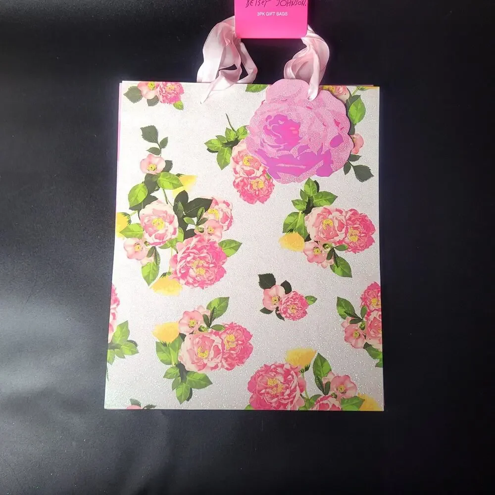 Betsey Johnson 3 Pack Gift Bags Petal Pink Flowers‎ Stripes Fairy Pixie Dust NWT